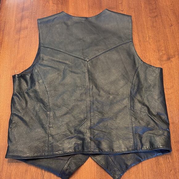 Vintage Vichen USA Black Leather Motorcycle Biker Vest Men's Size XL - Picture 4 of 6